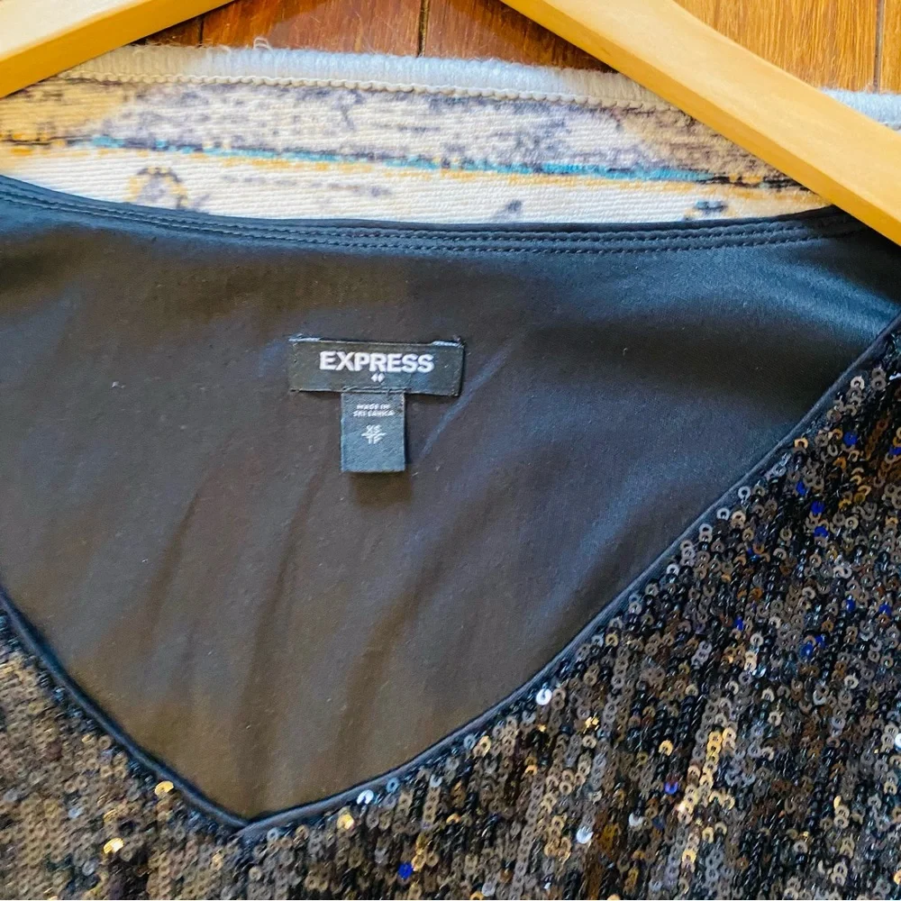 EXPRESS Black Full Sequin Mini Long Sleeved Dress - Picture 4 of 6